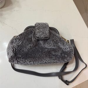 Elegant Gray Shearling Shoulder Bag